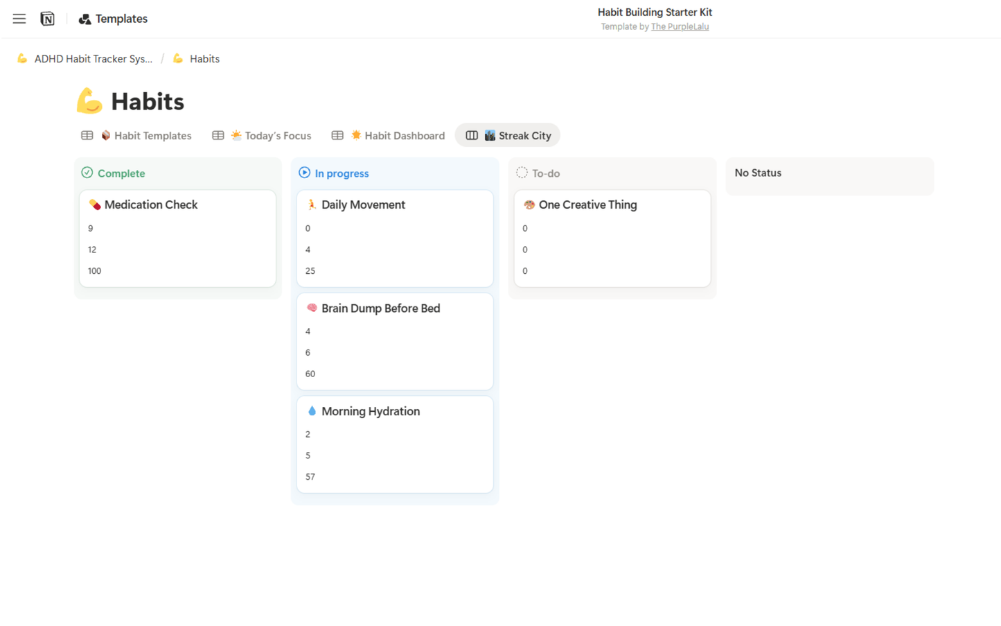 Habit tracking app interface with habit lists on a white background